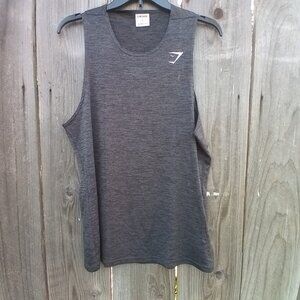 GYMSHARK ARRIVAL SLIM MARI TANK UNISEX SMALL GRAY WITH WHITE LOGO SLIM FIT